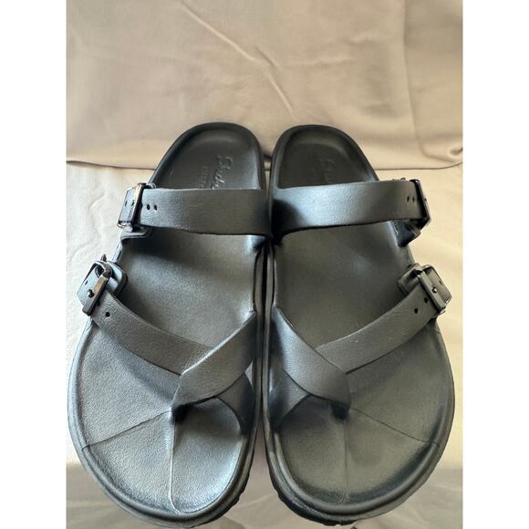 Skechers Arch Fit Black Buckle Strap Sandals – Supportive Comfort Slides - Picture 2 of 6